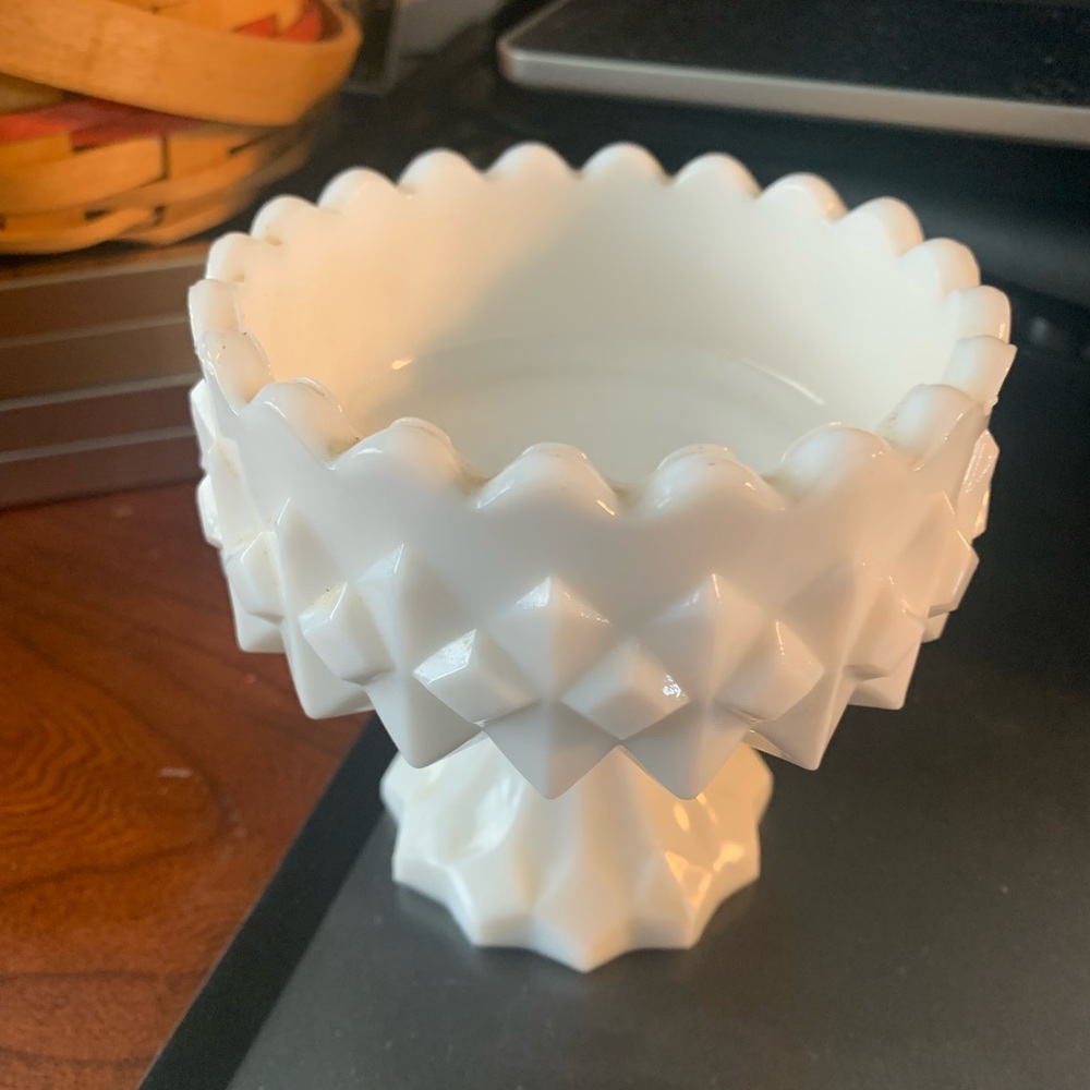 Milk glass candy dish